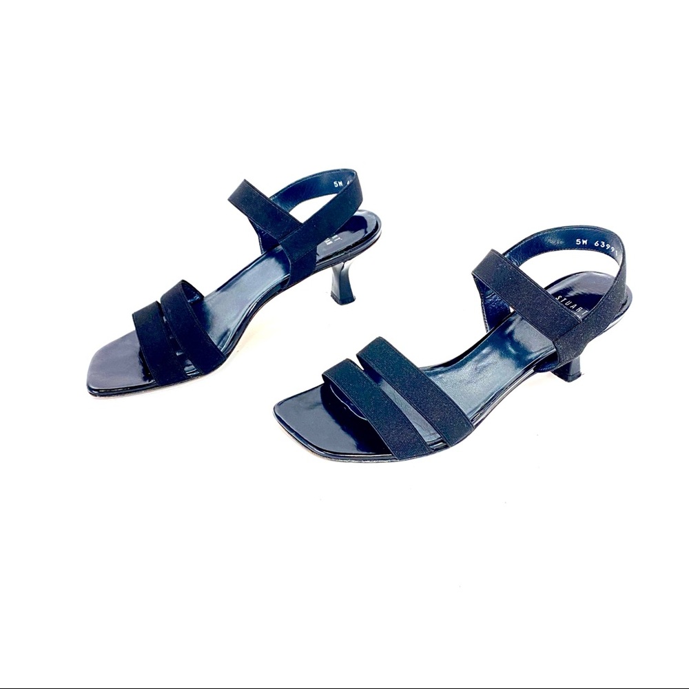 Stuart Weitzman Black Ribbon & Elastic Patent Hee… - image 5